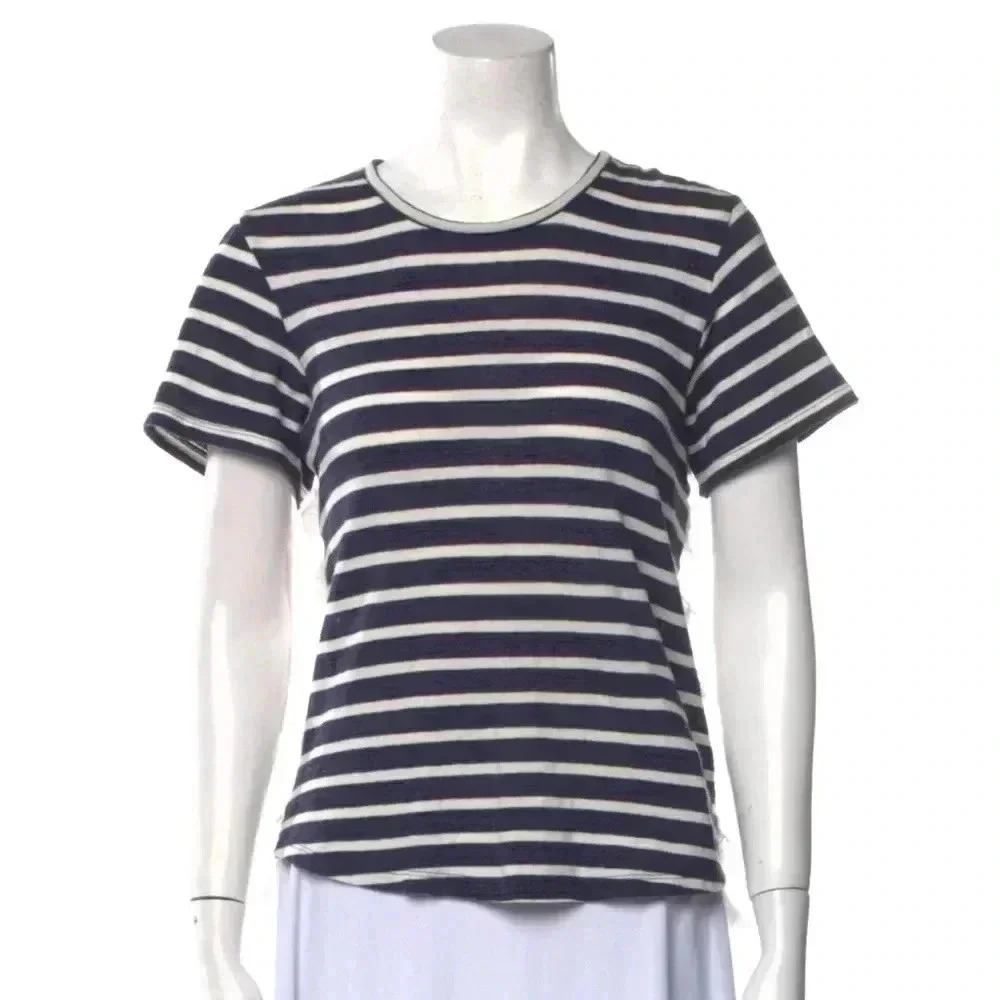 Sea New York Striped Navy Blue and White Crewneck Shirt Ruffle Back, Small